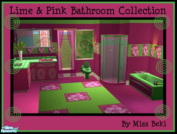 Sims 2 — Pink & Lime Bathroom by miss_beki — Pink & LIme Bathroom. Set Includes Shower, Counter, Tub, Sink &