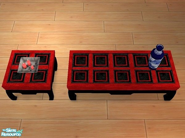 Sims 2 — FSMCDESIGNS Tables by FSMCDESIGNS — Here is an oriental style, red and black pine cocktail table. Matching end