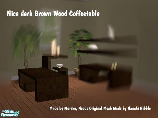 Sims 2 — Dark Brown Coffeetable by Mutske — Dark brown recolour from the mesh from Nanshi Nibble. With white decoration.