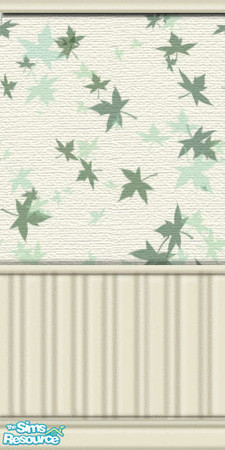 Sims 2 — Green Maple Wainscoting (Light) by TSR Archive — Green leaves painted on a textured cream wall, with