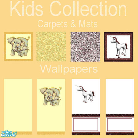 Sims 2 — Kids Collection 1 by chyl — Collection of walls, carpets and mats for kids. Includes elephant and unicorn