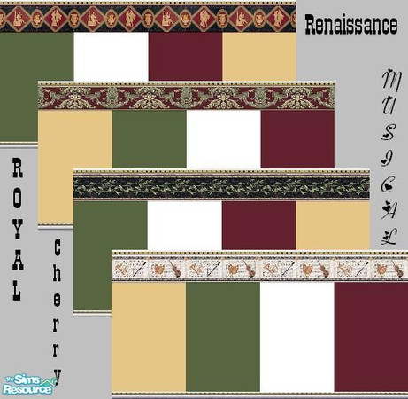 Sims 2 — The Border Set by Lorah — Sincere in its simplicity. 4 borders (Renaissance, Musical, Cherry, Royal) 4 colors