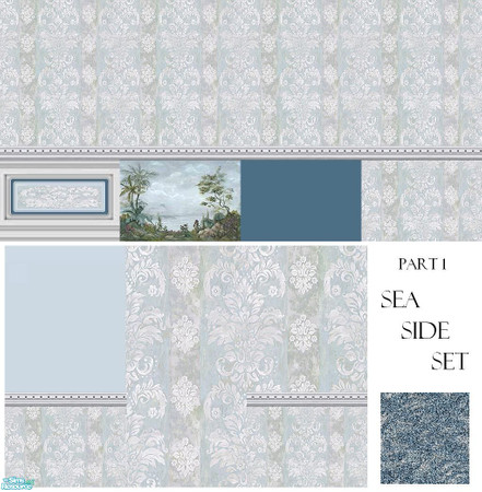 Sims 2 — Sea Side Set by Lorah — Pure elegance... with a costal view. 7 sea side walls in stormy stripes of blues, greys