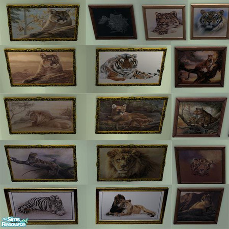 Sims 2 — Big Cats by MidnightRose — Lions and Tigers and Jaguars OH MY! 16 paintings in 3 sizes of big wild cats. Created