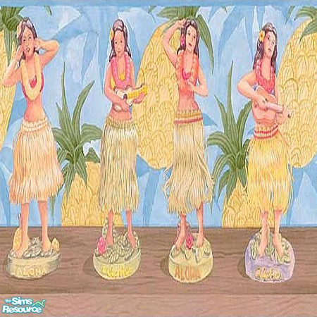 Sims 2 — Aloha Hula Dancers by Lorah — Aloha! Lets these hula dancers welcome everyone to your home. Use as 2 part mural