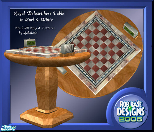 Sims 2 — Royal Deluxe Game Table (Burl & White) by robbase — A new game table by RobBa$e Designs. Burl wood table,