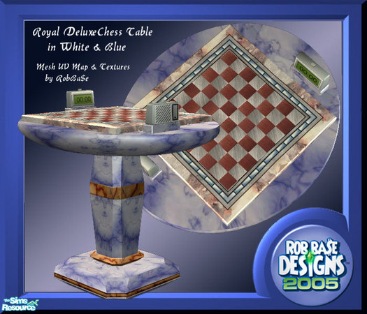 Sims 2 — Royal Deluxe Game Table (Blue & White) by robbase — A new game table by RobBa$e Designs. Blue marble table,