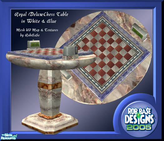 Sims 2 — Royal Deluxe Game Table (White & Blue) by robbase — A new game table by RobBa$e Designs. white marble table,