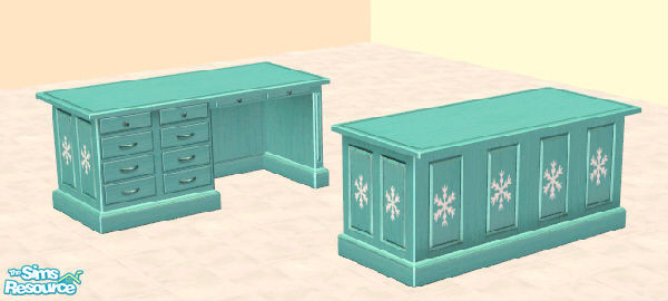Sims 2 — Snowflake Desk by oldmember_silkenbutterfly — A desk with white snowflakes painted on the inlays around - shown