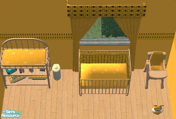 Sims 2 — Yellow Squares Nursery by saramkirk — A nursery set in shades of yellow and brown, with a square geometric