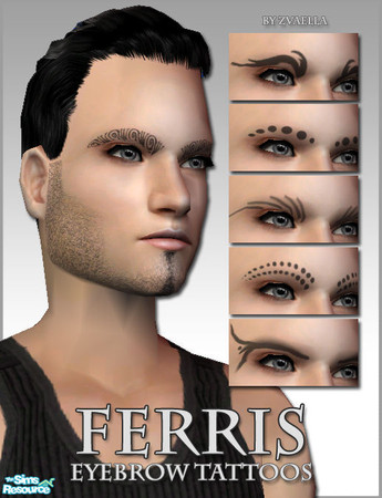 Sims 2 — Ferris by zvaella — Set of six Eyebrow Tattoos. * Those tattoos are classified in the game as Makeup - Costume