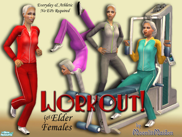Sims 2 — Workout! for Elder Females (No EP) by moonlitmaiden — Tired of few decent clothes for elders? Expand your older