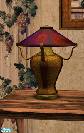 Sims 2 — Antique Lamp by dancingaphrodite — Shade in vibrant colors of reds, purples and green.