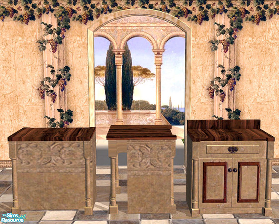 Sims 2 — Marble and Wood Cabinet by dancingaphrodite — Marble cabinet with handcarved design on back and sides with rich
