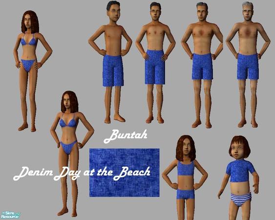 Sims 2 — Denim Day at the Beach by buntah — I got a request for "PLAIN denim swimsuits". Well, those of you who
