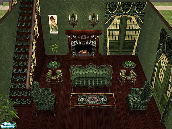 Sims 2 — Green Victorian Living room set by Cori27 — I was just having fun making this set. I really hope you like it. 