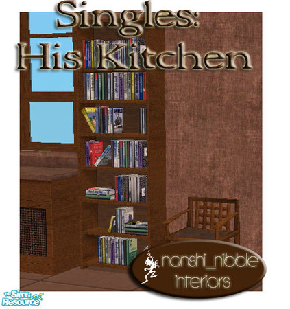 Sims 2 — Singles - His Kitchen Bookcase by TSR Archive — .