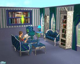 Sims 2 — Tranquil Library by buntah — I find blues and greens so peaceful and soothing, so I used them for this