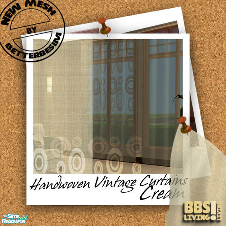 Sims 2 — Handwoven Vintage Curtains set, Cream by BetterbeSim — Cream sheer handwoven curtains, full lenght and fully