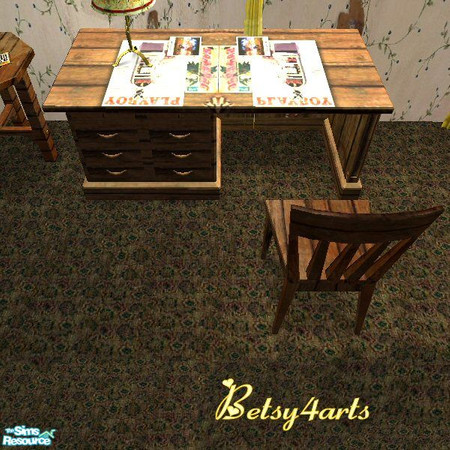 Sims 2 — Pete's Desk by Betsy4arts — This desk is made from faded wood slats.There sre magazines,polaroids and stains all
