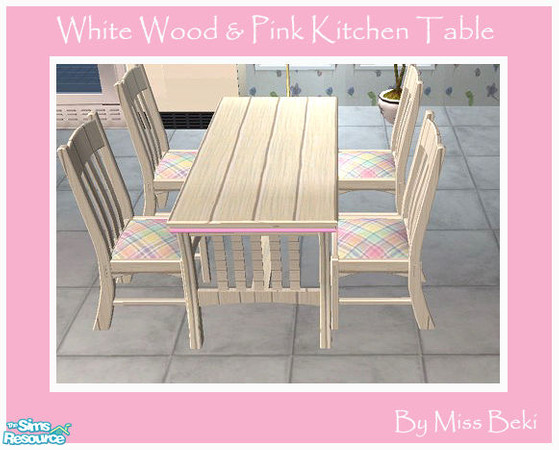 Sims 2 — Pale Timber Dining Table by miss_beki — Pale Timber Dining Table with Pink Accent. Part of the Soft Pink and