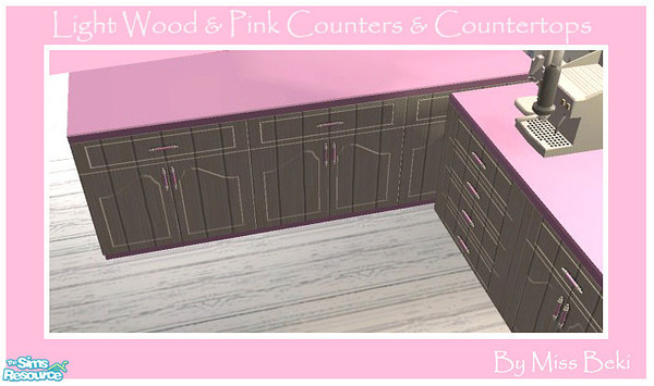 Sims 2 — Pale Timber Counters with Pink Counter T by miss_beki — Pale Timber Cabinets and pale Pink Counter. Part of the