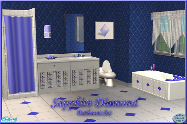 Sims 2 — Sapphire Diamond Bathroom Set by oldmember_Belles — Clean and simple bathroom with sapphire blue diamond motif