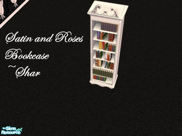 Sims 2 — Satin and Roses Bookcase by Big Bad Shar — White bookcase