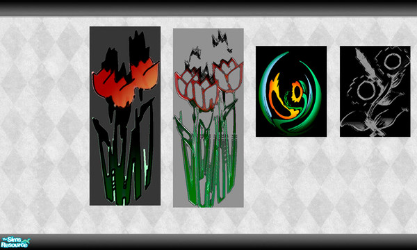 Sims 2 — Black & White Contemporary Set by TSR Archive — One plain wallpaper plus four with pictures.