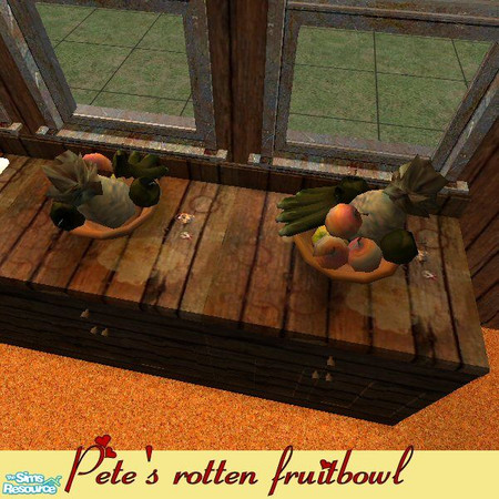Sims 2 — Pete's Bowl of Rotten Fruit by Betsy4arts — This is a wooden bowl with rotten moldy fruit.Just right for sitting