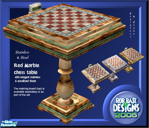 Sims 2 — Stainless & Stone marble chess table (re by robbase — A red marble chess table (lower) The Matching board