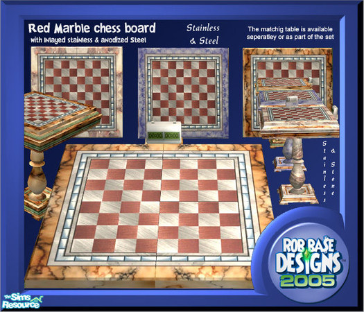 Sims 2 — Stainless & Stone marble chess board (re by robbase — A red marble chess board (top) w/ stainless and