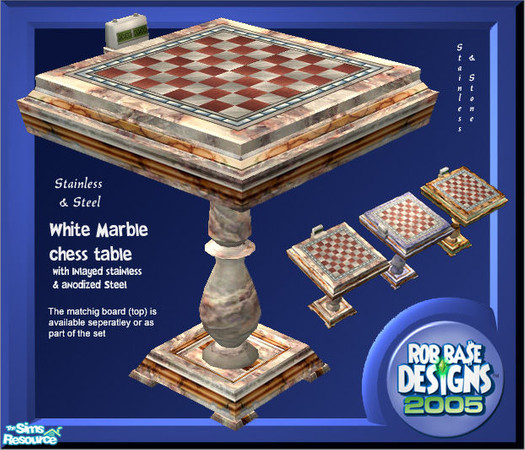Sims 2 — Stainless & Stone marble chess table (wh by robbase — A white marble chess table (lower) The matching board
