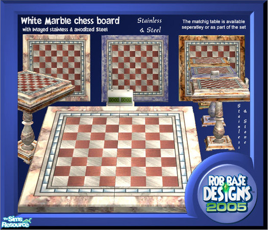 Sims 2 — Stainless & Stone marble chess board (wh by robbase — A white marble chess board (top) w/ stainless and