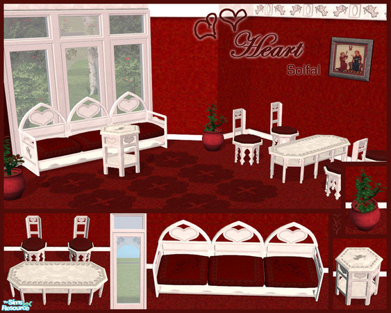 Sims 2 — Heart by solfal — Happy Valentin! Includes: Sofa, coffe table, dining chair, endtable, flower, painting, window,