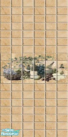Sims 2 — Classic Tile with Mural by dancingaphrodite — Golden with hints of pink, this warm classic marble with