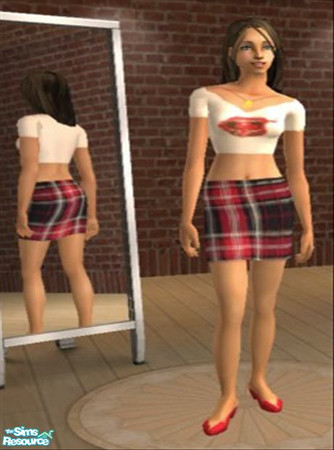 Sims 2 — Set by JinxTrinity — Set with skirt in red black and white and a white top with lips. Also a necklace with the