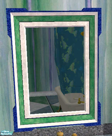 Sims 2 — Oceanic Mirror (update) by dancingaphrodite — Frame of clean white accented with green and blue.