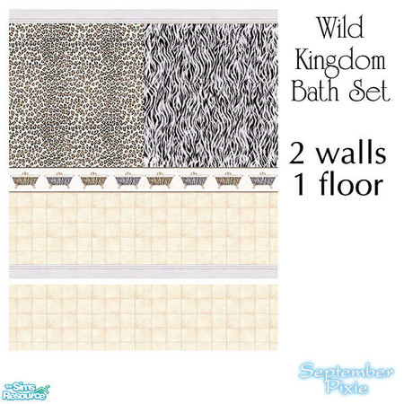 Sims 2 — Wild Kingdom Bathroom Set by SeptemberPixie — 2 walls and 1 floor - perfect for any bathroom. Creamy tile