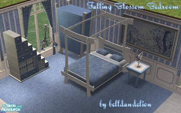 Sims 2 — Falling Blossom Bedroom by belldandelion — Relax in the calming blues of this bedroom set. Delicate blossoms