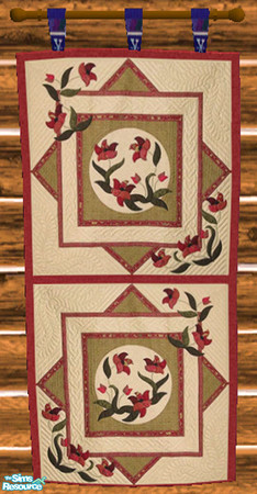 Sims 2 — Quilted Wall Hanging by dancingaphrodite — Part of the Log Cabin Collection. Shades of burgandy, hunter green