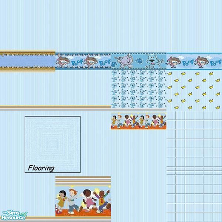 Sims 2 — Fair Child by Lorah — Timmy, Blues Clues, Mr. Bill, tile, wallpaper and carpet in a baby blue. Perfect for those