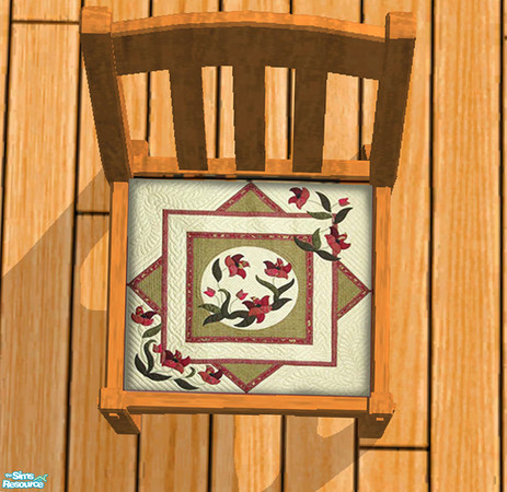 Sims 2 — Knotty Pine Dining Chair (Seat) by dancingaphrodite — Part of the Log Cabin Collection. Handquilted seat cushion