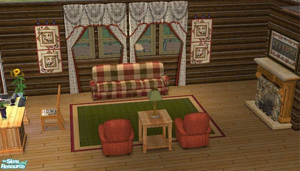 Sims 2 — Log Cabin Living Area by dancingaphrodite — Homespun with country charm, any Sim will appreciate the scent of