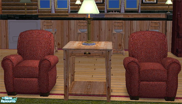 Sims 2 — Armchair in Burgandy by dancingaphrodite — Part of the Log Cabin Collection. A warm, burgandy armchair waiting