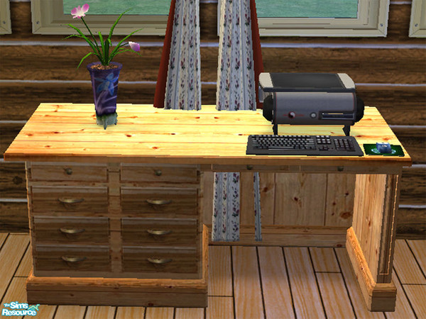 Sims 2 — Knotty Pine Desk by dancingaphrodite — Part of the Log Cabin Collection. Natural knotty pine handcrafted into