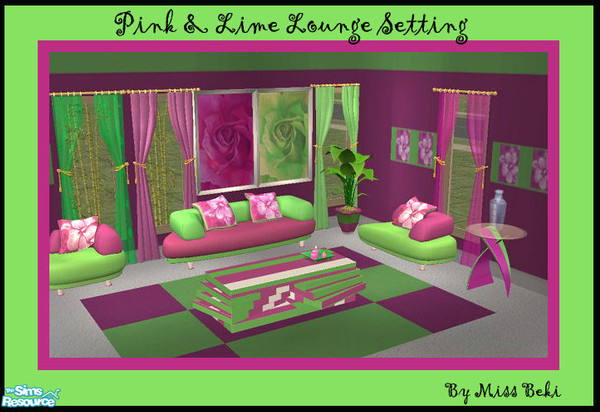 Sims 2 — Lime & Pink Lounge Set by miss_beki — Here is a Lounge Set down in a gorgeous Lime & Pink Contrast.