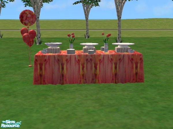 Sims 2 — Tea Rose Buffet Table by toriamos — A buffet table to match the Tea Rose Wedding Party Set. The flowers on the