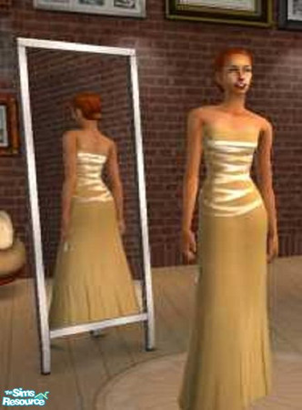 Sims 2 — Gown by JinxTrinity — Dress in gold with matching golden stripes.