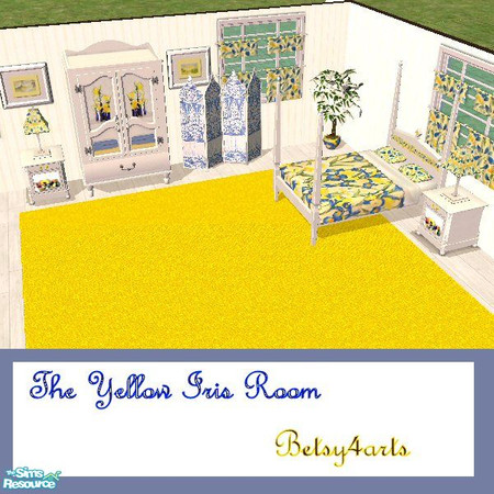 Sims 2 — Yellow Iris Bedroom by Betsy4arts — This beautiful bedroom uses yellow,blue,white and creme in it's color